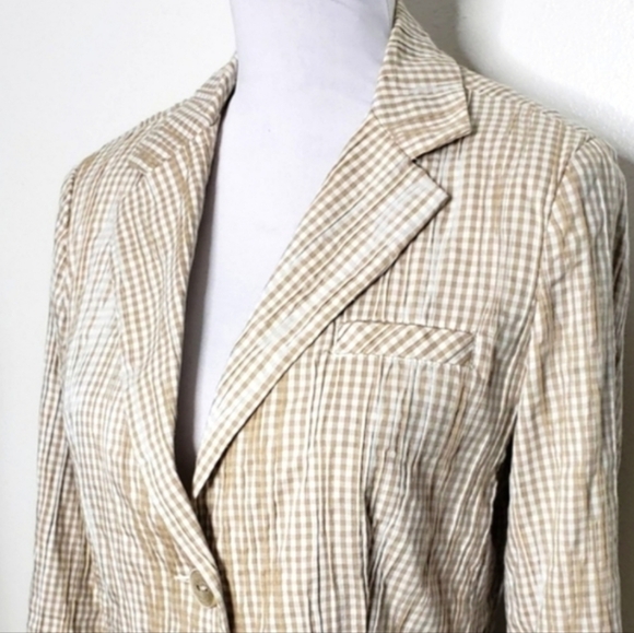 Sandro Sportswear Gingham Seersucker Peplum Blazer Jacket Large Luxury Summer - Picture 9 of 10